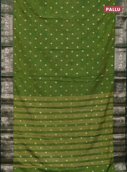 Semi raw silk saree mehendi green and bottle green with allover kalamkari prints & 1000 zari buttas and zari woven border