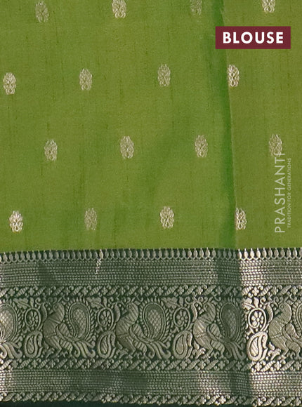 Semi raw silk saree mehendi green and bottle green with allover kalamkari prints & 1000 zari buttas and zari woven border