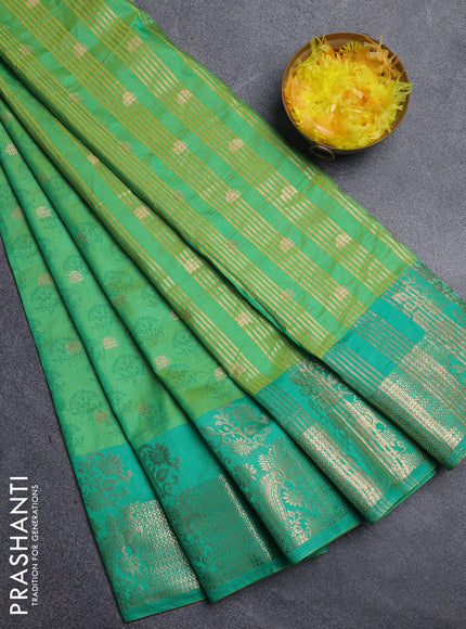 Semi raw silk saree light green and teal green with butta prints & 1000 buttas and zari woven border