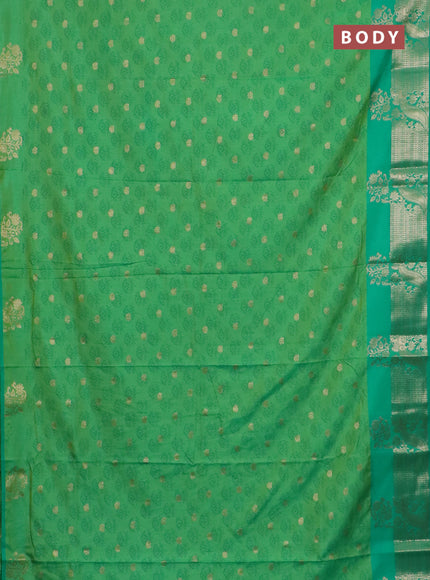Semi raw silk saree light green and teal green with butta prints & 1000 buttas and zari woven border
