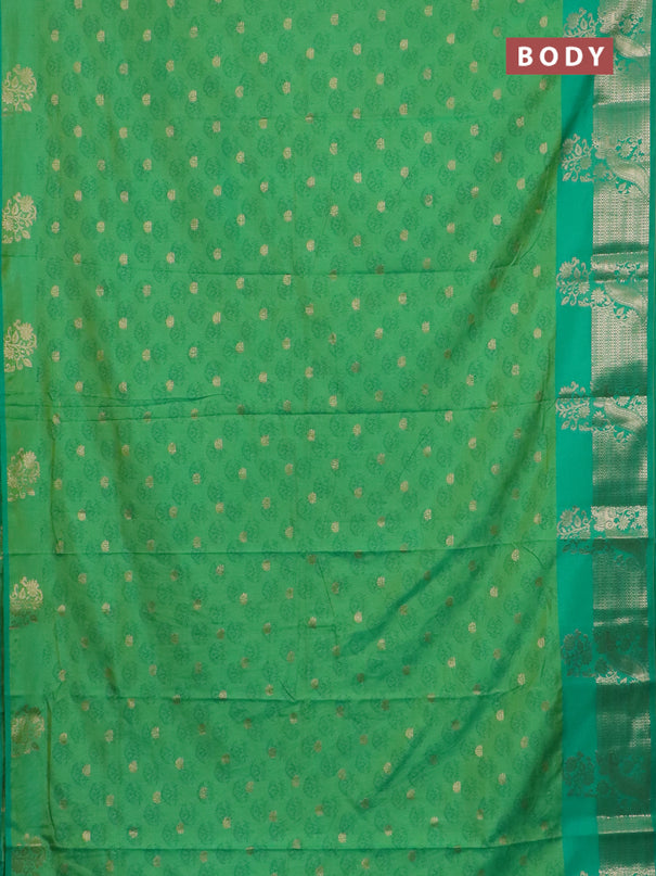 Semi raw silk saree light green and teal green with butta prints & 1000 buttas and zari woven border