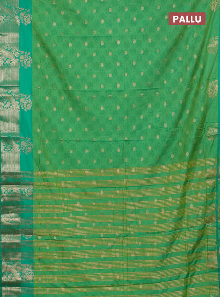 Semi raw silk saree light green and teal green with butta prints & 1000 buttas and zari woven border