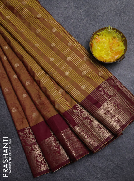 Semi raw silk saree dark mustard and maroon with butta prints & 1000 buttas and zari woven border