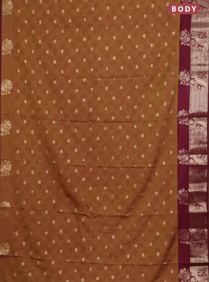 Semi raw silk saree dark mustard and maroon with butta prints & 1000 buttas and zari woven border