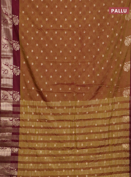 Semi raw silk saree dark mustard and maroon with butta prints & 1000 buttas and zari woven border