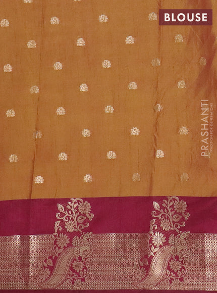 Semi raw silk saree dark mustard and maroon with butta prints & 1000 buttas and zari woven border