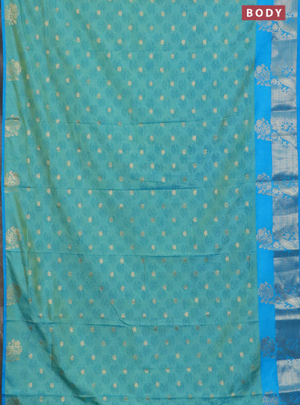 Semi raw silk saree teal blue and cs blue with butta prints & 1000 buttas and zari woven border