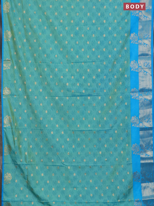 Semi raw silk saree teal blue and cs blue with butta prints & 1000 buttas and zari woven border