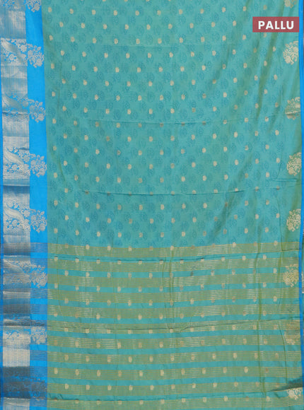 Semi raw silk saree teal blue and cs blue with butta prints & 1000 buttas and zari woven border