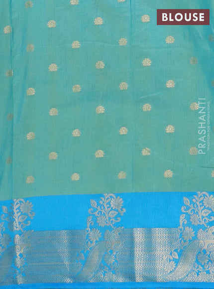 Semi raw silk saree teal blue and cs blue with butta prints & 1000 buttas and zari woven border