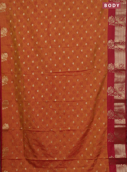 Semi raw silk saree dark mustard and maroon with butta prints & 1000 buttas and zari woven border