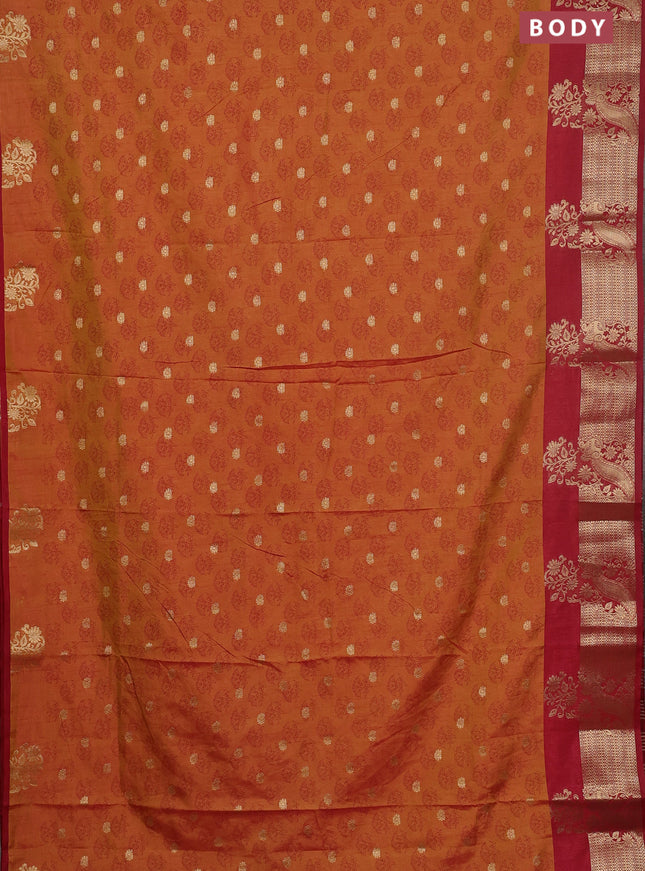 Semi raw silk saree dark mustard and maroon with butta prints & 1000 buttas and zari woven border
