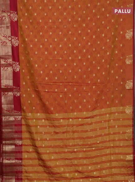 Semi raw silk saree dark mustard and maroon with butta prints & 1000 buttas and zari woven border
