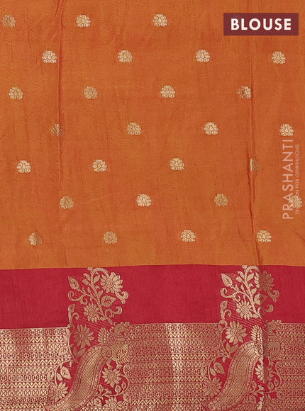 Semi raw silk saree dark mustard and maroon with butta prints & 1000 buttas and zari woven border