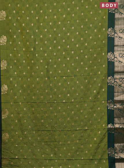 Semi raw silk saree mehendi green and dark green with butta prints & 1000 buttas and zari woven border