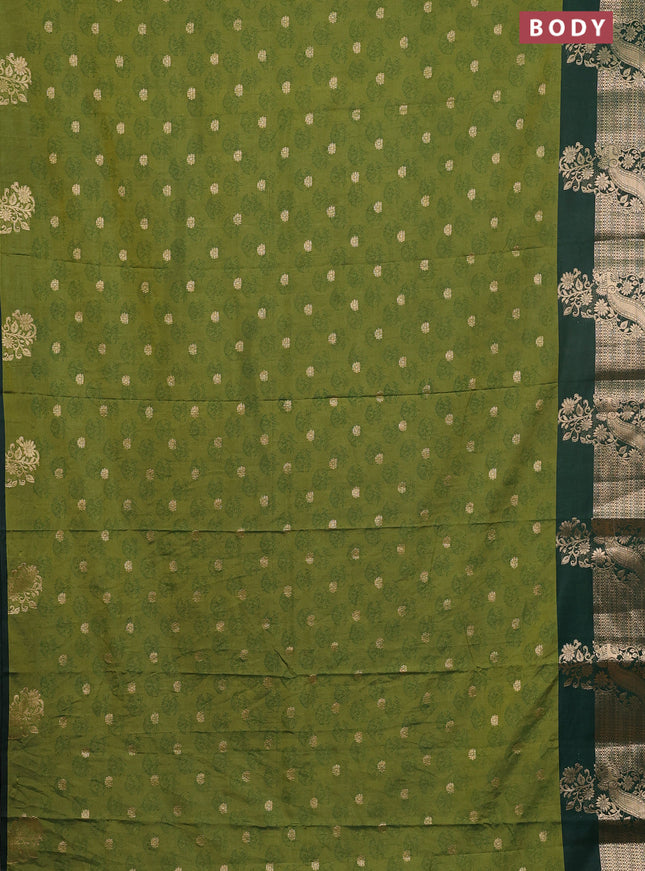 Semi raw silk saree mehendi green and dark green with butta prints & 1000 buttas and zari woven border
