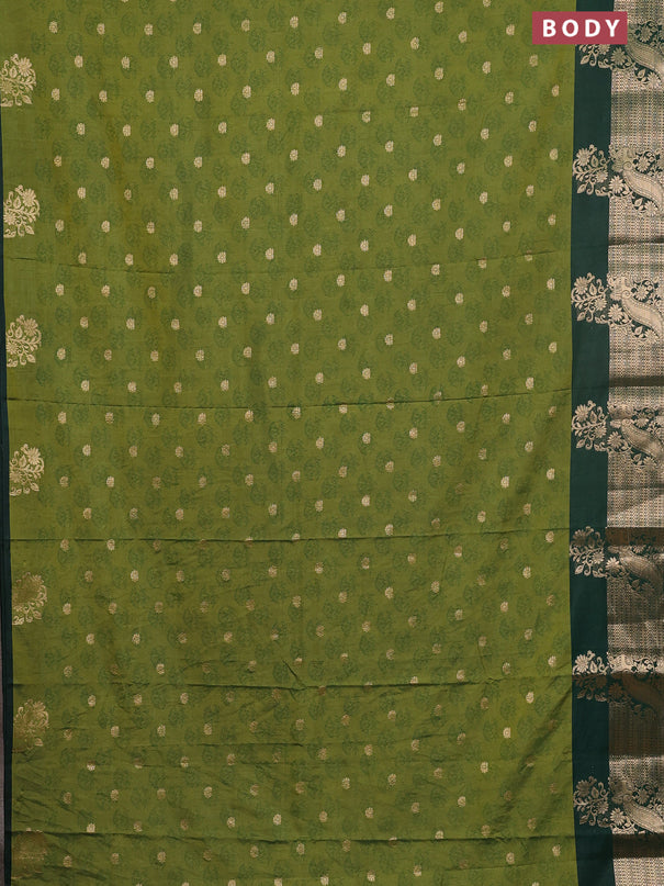 Semi raw silk saree mehendi green and dark green with butta prints & 1000 buttas and zari woven border