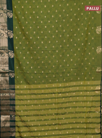 Semi raw silk saree mehendi green and dark green with butta prints & 1000 buttas and zari woven border