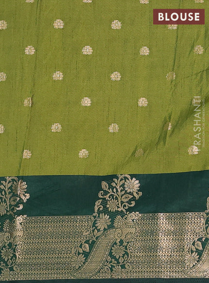Semi raw silk saree mehendi green and dark green with butta prints & 1000 buttas and zari woven border