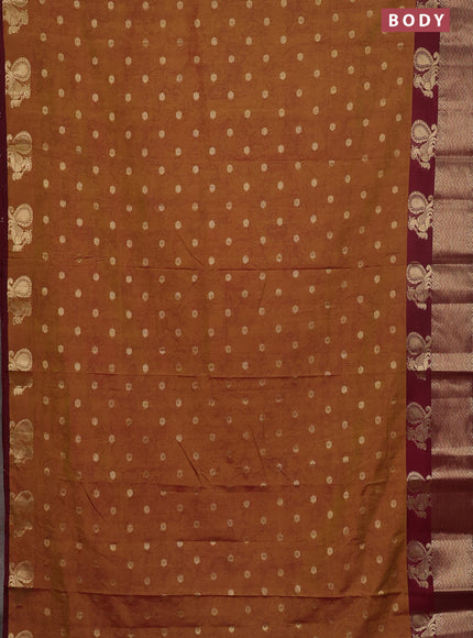 Semi raw silk saree dark mustard and deep maroon with allover kalamkari prints & 1000 zari buttas and zari woven border