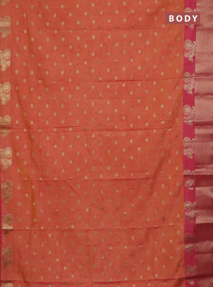 Semi raw silk saree orange and peach pink with allover kalamkari prints & 1000 zari buttas and zari woven border