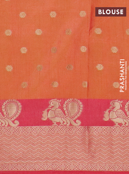 Semi raw silk saree orange and peach pink with allover kalamkari prints & 1000 zari buttas and zari woven border