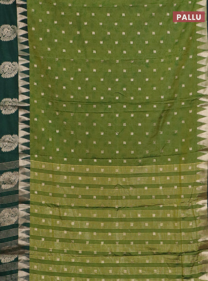 Semi raw silk saree mehendi green and dark green with allover prints & 1000 buttas and temple design zari woven butta border