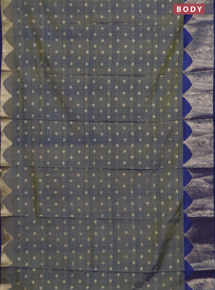 Semi raw silk saree sap green and blue with allover prints & 1000 buttas and zari woven border
