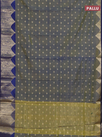 Semi raw silk saree sap green and blue with allover prints & 1000 buttas and zari woven border
