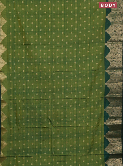 Semi raw silk saree sap green and dark green with allover prints & 1000 buttas and zari woven border