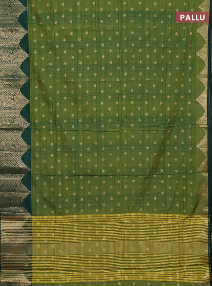 Semi raw silk saree sap green and dark green with allover prints & 1000 buttas and zari woven border