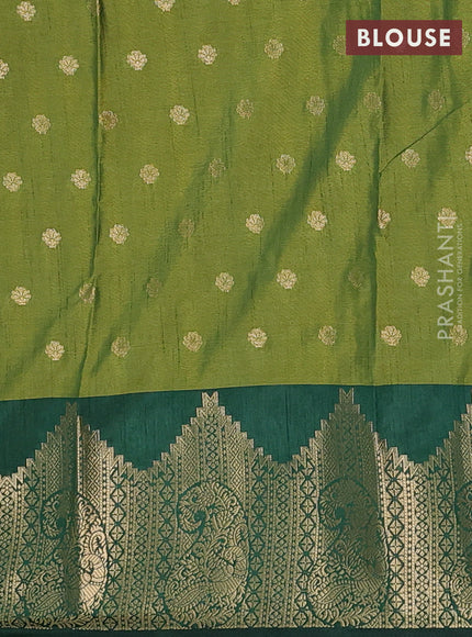 Semi raw silk saree sap green and dark green with allover prints & 1000 buttas and zari woven border