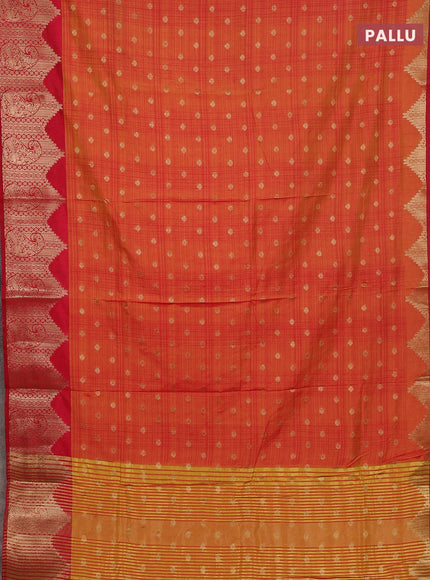 Semi raw silk saree orange and red with allover prints & 1000 buttas and zari woven border