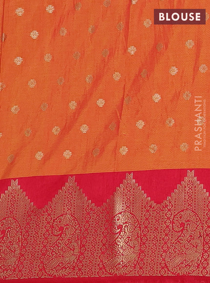 Semi raw silk saree orange and red with allover prints & 1000 buttas and zari woven border