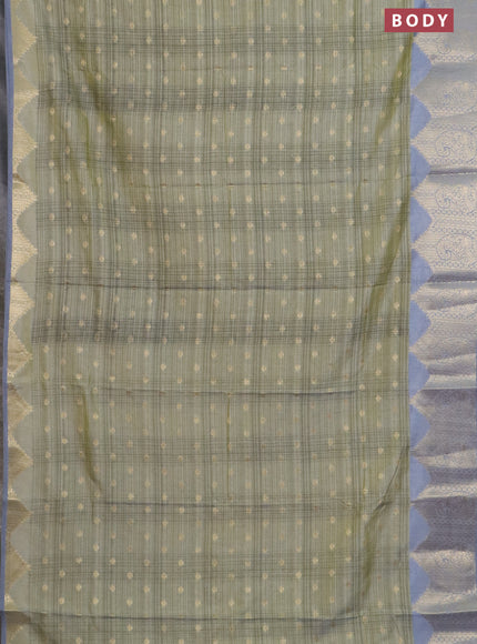 Semi raw silk saree green shade and grey with allover prints & 1000 buttas and zari woven border