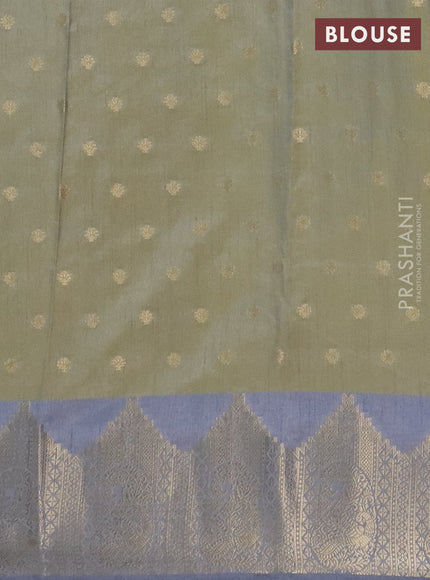 Semi raw silk saree green shade and grey with allover prints & 1000 buttas and zari woven border