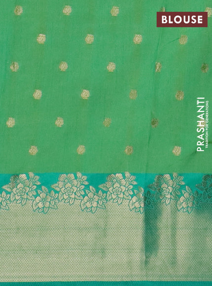Semi raw silk saree teal green with floral prints & 1000 buttas and zari woven border