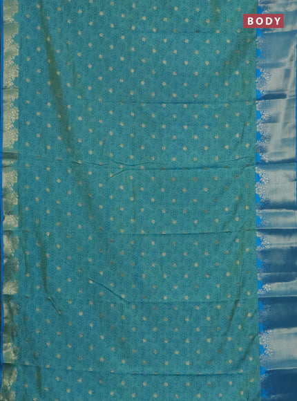 Semi raw silk saree teal shade and cs blue with floral prints & 1000 buttas and zari woven border