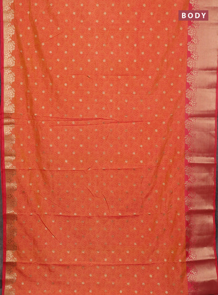 Semi raw silk saree orange and pink with floral prints & 1000 buttas and zari woven border