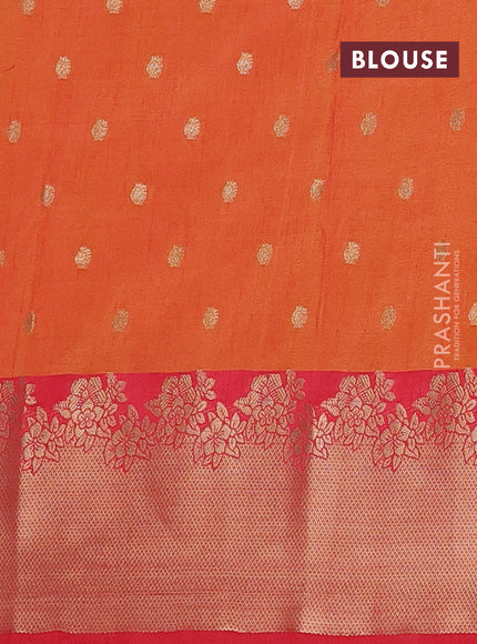Semi raw silk saree orange and pink with floral prints & 1000 buttas and zari woven border