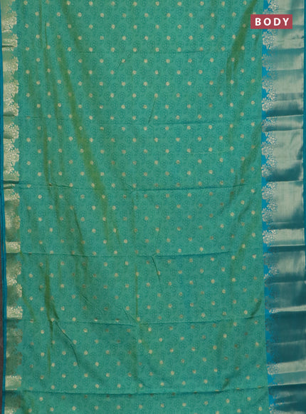 Semi raw silk saree teal green and blue with floral prints & 1000 buttas and zari woven border