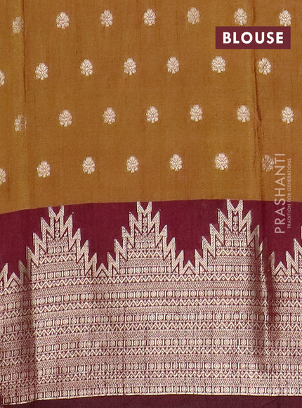 Semi raw silk saree mehendi green and wine shade with allover kalamkari prints & 1000 zari buttas and temple design zari woven border