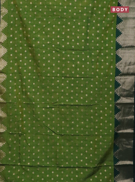Semi raw silk saree mehendi green and bottle green with allover kalamkari prints & 1000 zari buttas and temple design zari woven border