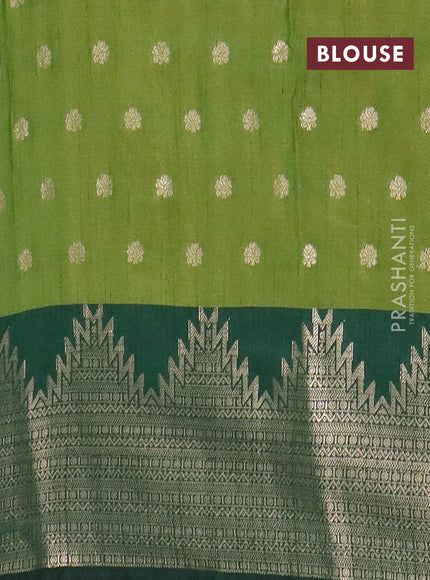 Semi raw silk saree mehendi green and bottle green with allover kalamkari prints & 1000 zari buttas and temple design zari woven border
