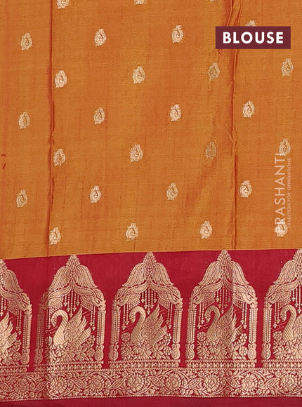 Semi raw silk saree dark mustard and maroon with allover kalamkari prints & 1000 zari buttas and zari woven butta border