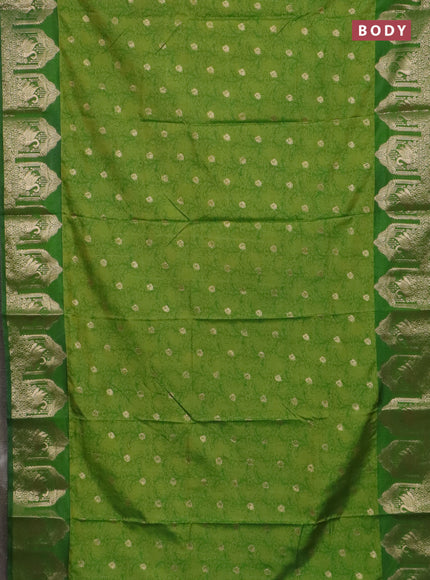 Semi raw silk saree light green and green with allover kalamkari prints & 1000 zari buttas and zari woven butta border