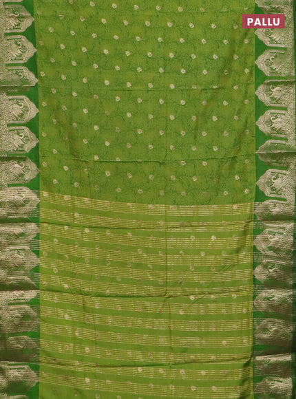 Semi raw silk saree light green and green with allover kalamkari prints & 1000 zari buttas and zari woven butta border