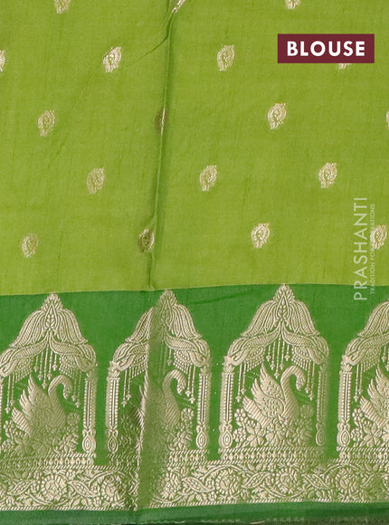 Semi raw silk saree light green and green with allover kalamkari prints & 1000 zari buttas and zari woven butta border