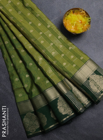 Semi raw silk saree mehendi green and bottle green with allover kalamkari prints & 1000 zari buttas and zari woven butta border