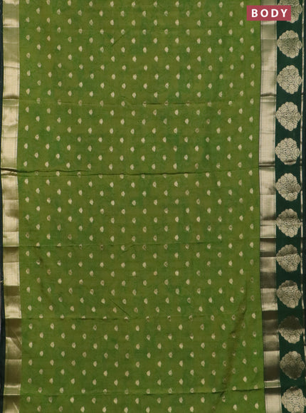 Semi raw silk saree mehendi green and bottle green with allover kalamkari prints & 1000 zari buttas and zari woven butta border
